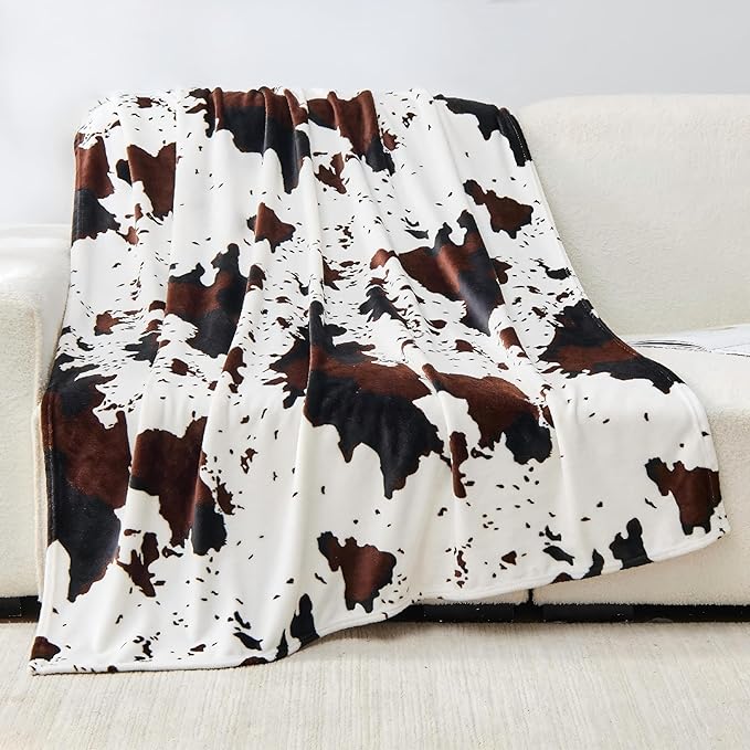Bnuitland Cow Printed Fleece Flannel Throw Blanket, 300 GSM Double Sided Fuzzy Fluffy Blanket for Bed Sofa Couch Travel, Super Soft Lightweight for Adults and Kids, 60×80 inch