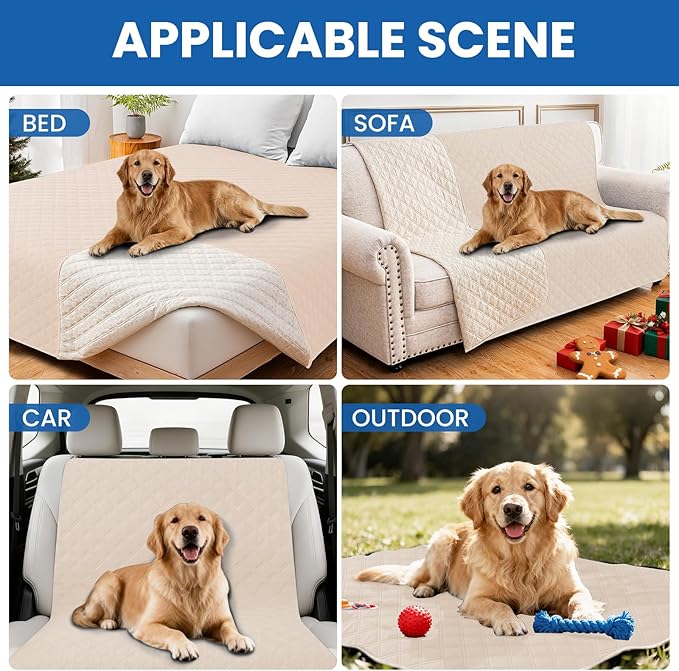 Waterproof Dog Bed Cover Pet Blanket, Soft Couch Cover for Dogs Washable, Non-Slip Dog Blanket Protect Furniture Couch Sofa Car for Puppy Large Dogs Cat (52x82 Inch, Beige)