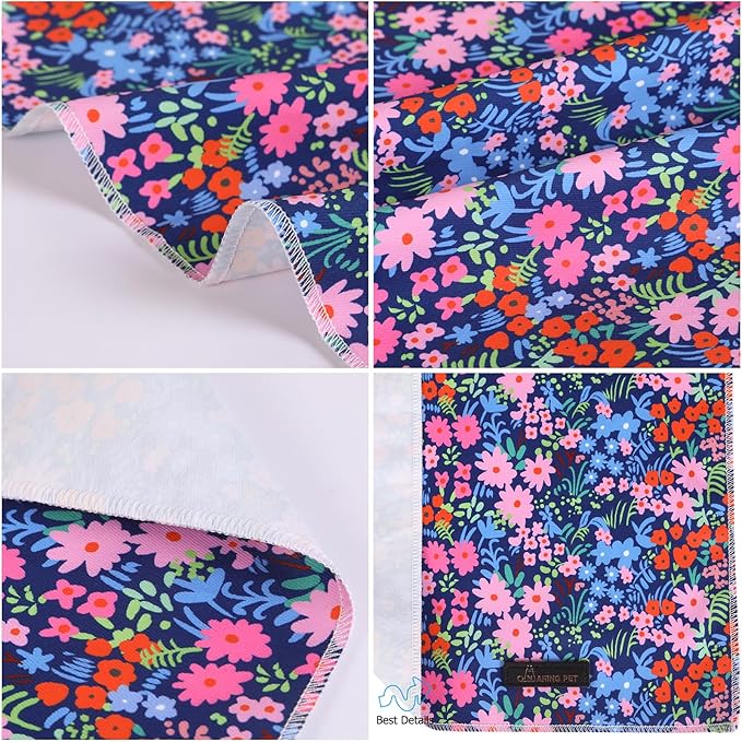 ARING PET Floral Dog Bandanas, Blue Pink Orange Flowers Pet Bandana Scarf Triangle Bibs for Puppy Small Medium Large Boy Girl Dogs Cats-L