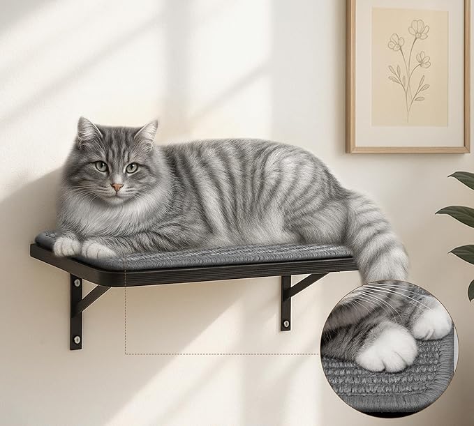 Cat Wall Shelf Window Perch, Cats Bed Hammock with Scratching Pad, Cat Shelf for Climbing Sleeping Playing,Black Furniture for Indoor Large Cats