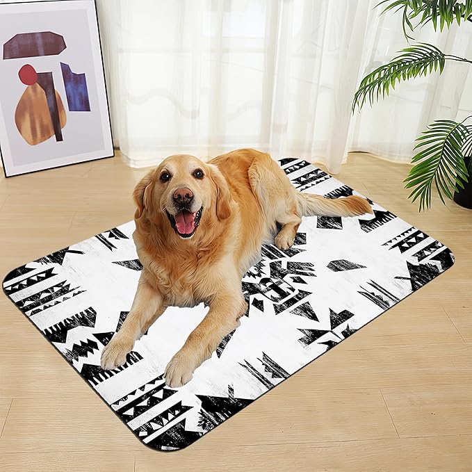 Black Boho Art Dog Food Mat–Christmas Stocking Absorbent Quick Dry Feeding Placemat for Food and Water Bowls, Non Slip Rubber Backing, Waterproof Pet Supplies for Mess-Free Eating 12"x20"