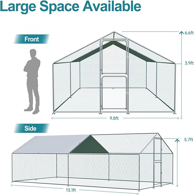 Large Chicken Coop, Chicken Coops for 20 Chickens, Chicken Runs for Yard with Water Poof & UV Resistance Cover, Spire Roof Chicken Coop Run with Double Lockable Doors for Outdoor Backyard