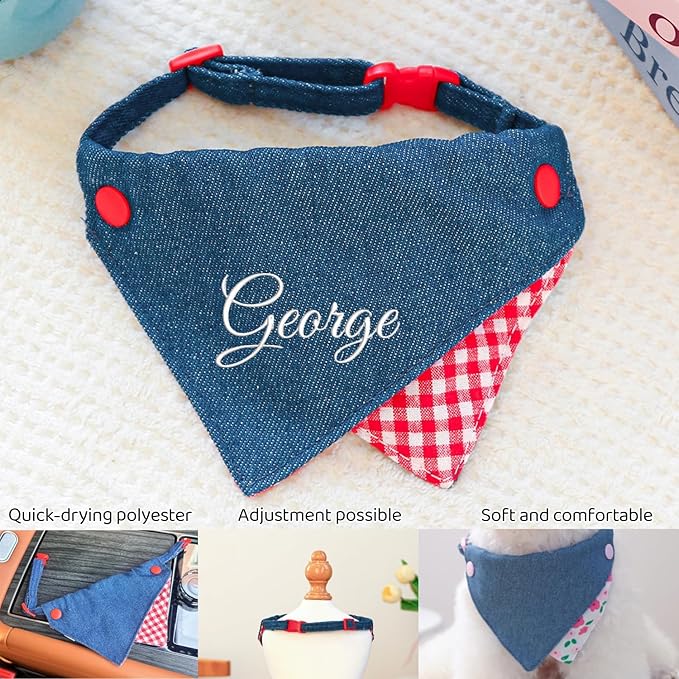 Custom Embroidered Dog Bandana Personalized with Name Adjustable Triangle Neckwear Scarf for Dogs and Cats Washable Polyester Pet Accessories Gift for Pet Lovers