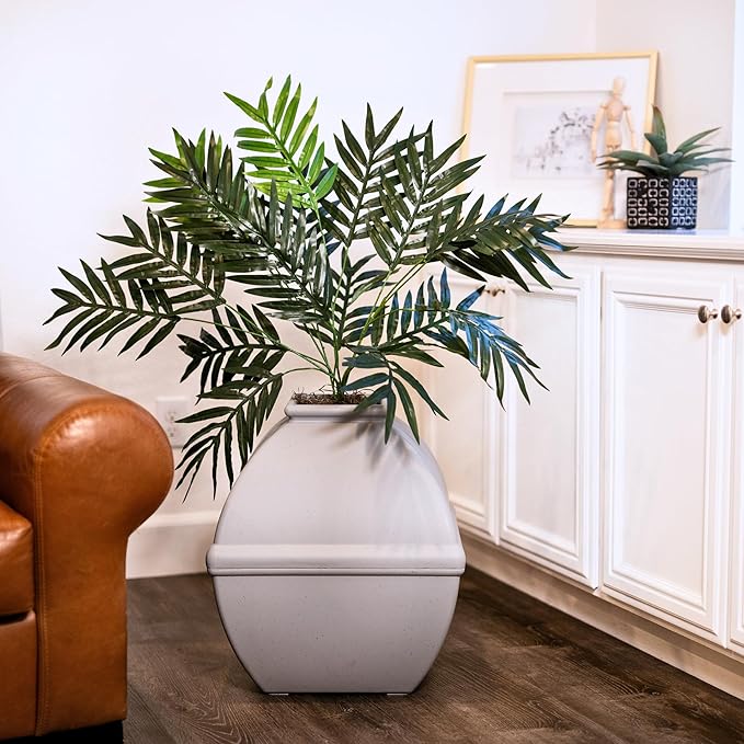 Good Pet Stuff Hidden Litter Box Planter, Decorative Cat Litter Enclosure with Carbon Filter, Artificial Plant, Easy Clean, Indoor Design, Courtyard Square Style, Base Kit, Stone Gray