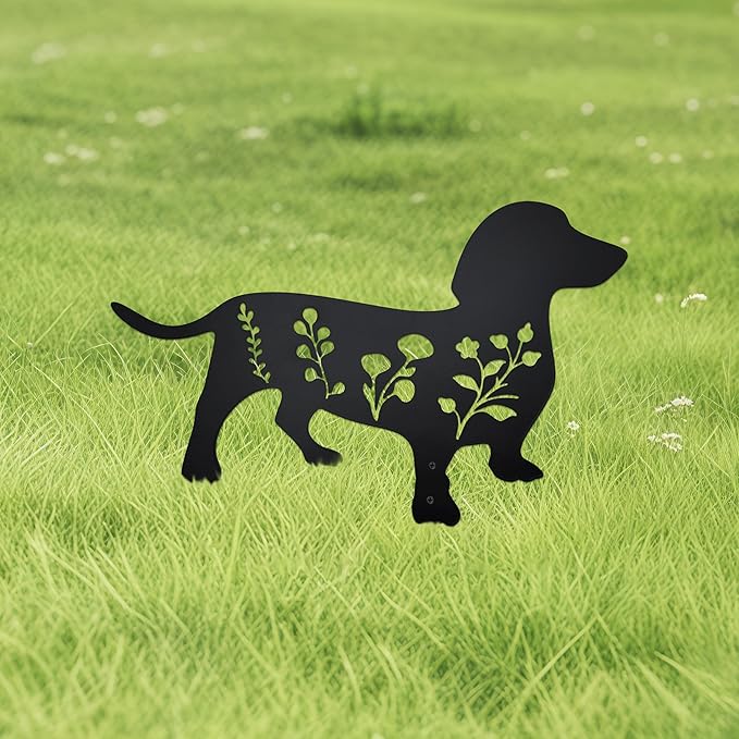 Dog Garden Stake - Unique Gift for Dog Lovers, Black Metal Outdoor Decor, Durable Yard Art Statue (Dachshund)