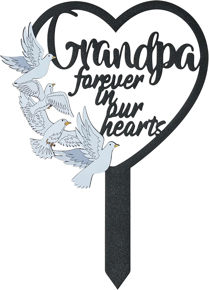 BUoonyer Stake Graves Cemetery Decorations - Grandpa Metal Memorial Grave Markers, Grandfather Heart Graveyard Sympathy Plaque, Dove Remembrance Graveside Burial Decor Sign for Outside Yard Garden