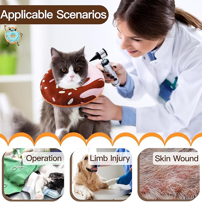 Cat Cone Collar Soft, Cute Cat Donut Collar After Surgery, Adjustable Kitten Recovery Cones to Stop Licking, Lightweight Neck Elizabethan Collars for Cats Kittens (Chocolate, Medium)