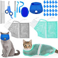 10 Pcs Cat Bathing Bag Set Pet Mesh Shower Bag Anti Bite and Scratch Pet Grooming for Washing Brush, Cat Muzzle, Nail Clipper, Nail File, Tick Tool (Blue and Gray)