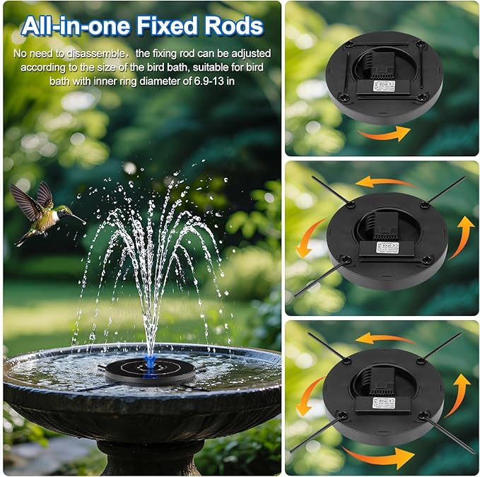 Solar Fountain Pump with 3 Spray Height Adjustments, Upgraded Glass Solar Bird Bath Fountains with LED Lights,6 Nozzles,Outdoor Solar Water Fountain for Bird Bath, Garden, Pool, Pond (Blue)