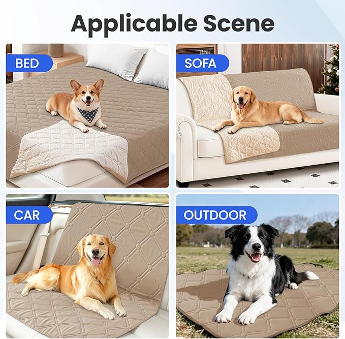 Waterproof Dog Bed Cover, Non-Slip Dog Blanket for Couch, Couch Covers for Dogs Washable, Pet Blanket for Furniture, Pet Bed Mat for Sofa, Car, Pet Supplies (68x82 Inch, Khaki)