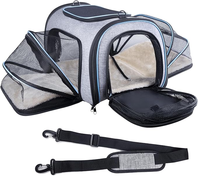 Siivton Airline Approved Pet Carrier, 4-Way Expandable Cat Dog Carrier for Under-Seat Travel, Soft-Sided Portable Pet Bag with Removable Fleece Pad, Fits Small Pets Up to 15 lbs (18"x 11"x 11")