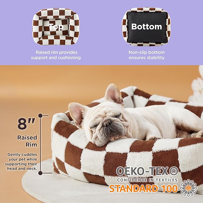 LE SURE Cute Dog Bed for Medium Dogs - Washable Pet Beds,Cozy Rectangle Orthopedic Sofa with Jacquard Shaggy Plush & Anti Slip Bottom,30x24x8inches