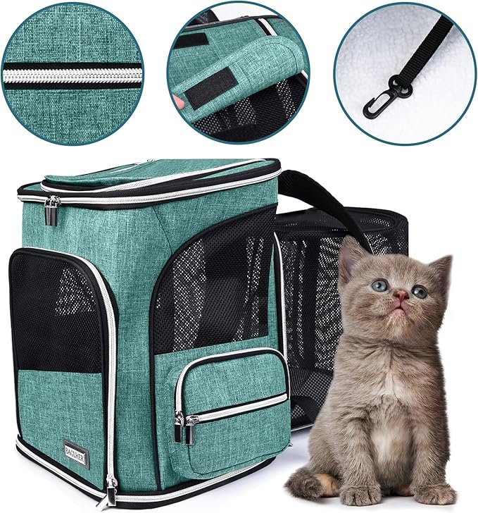 BAGLHER Expandable Pet Carrier Backpack，Pet Backpack for Small Cats Puppies Dogs Bunny, Airline-Approved Ventilate Backpack for Travel, Hiking and Outdoor Use. Green