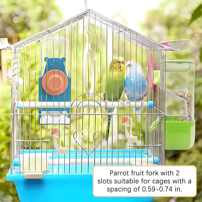 BNOSDM Automatic Bird Feeder Water Dispenser Set No Mess Bird Cage Feeders Parrot Cage Accessories Transparent Seed Food Container with Perch for Finches Parakeets Budgies Lovebirds Canaries (Green)