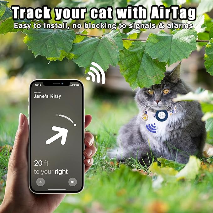 Airtag Cat Collar, JXFUKAL Kitten Collar Breakaway with Silicone Airtag Holder, Bells & Flower Charm for Girl Cats Boy Cats Small Dogs(Blue)