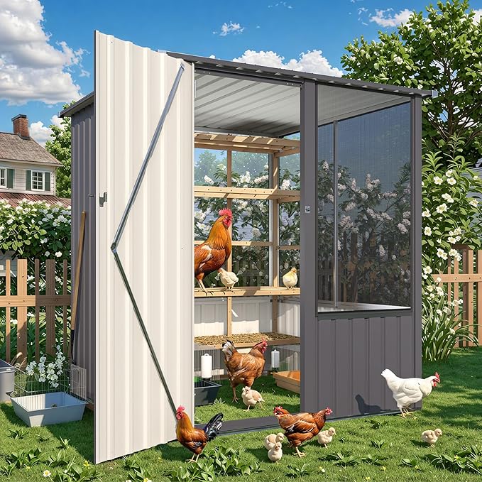 AECOJOY 5 x 5 FT Outdoor Large Bird Cage, Parrot Cage with Lockable Doors and Ventilated Mesh, Walk-in Aviary Cage for Macaws Canaries Parrots Budgie and Lovebirds