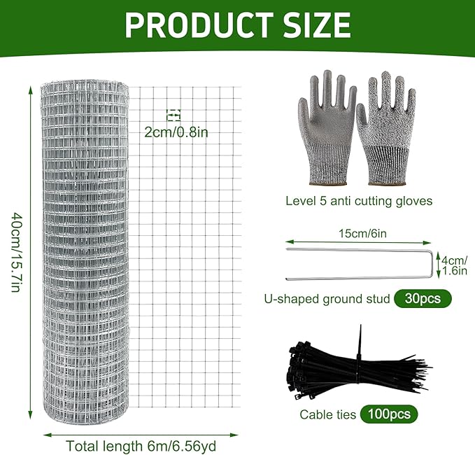 CIEOVO Wire Plant Protector from Animals, Metal Mesh Plant Cage Covers Rustproof Wire Plant Cages 30 U-Stakes and 100 Ties for Plants Keeping Bunnies Chicken Squirrels Birds Chicken Duck Out