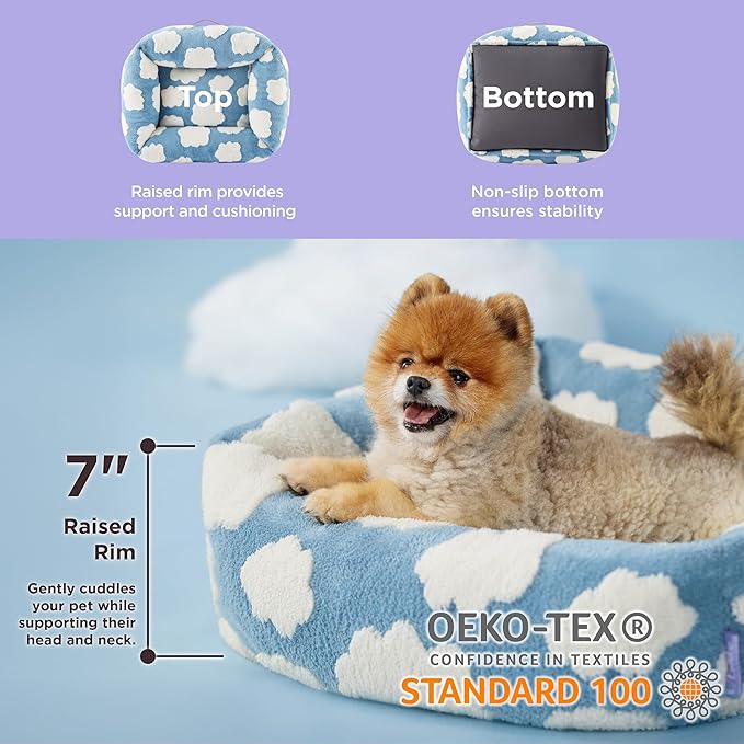 LE SURE Cute Dog Bed for Small Dogs - Washable Puppy Beds,Cozy Rectangle Orthopedic Pet Sofa with Jacquard Shaggy Plush & Anti Slip Bottom,25x21x7inches