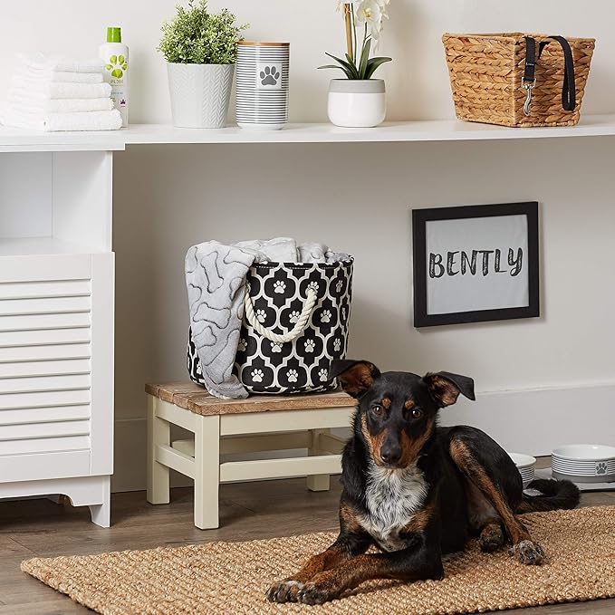 Bone Dry Pet Storage Collection Lattice Paw Print, Black, Small Round