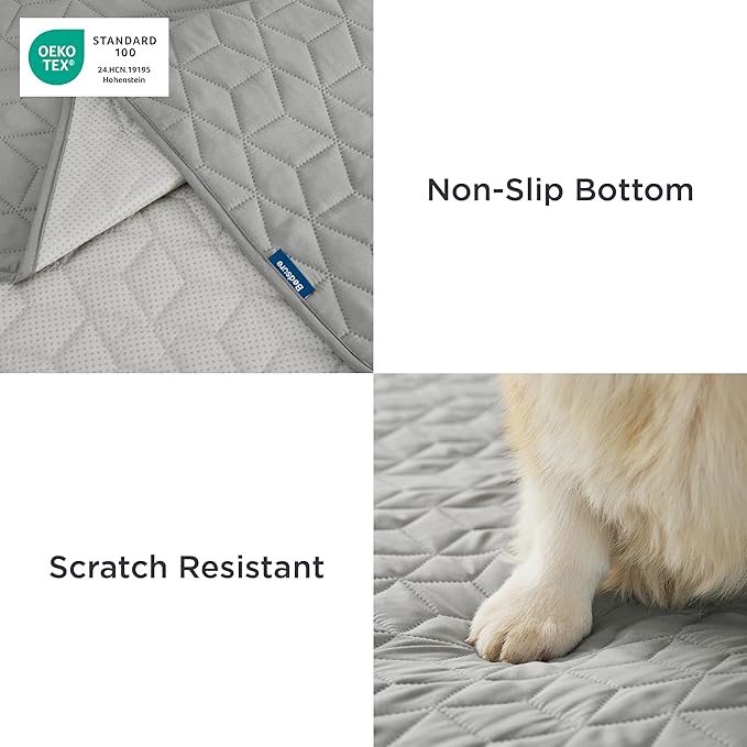 Bedsure 100% Waterproof Bed Cover for Dogs Washable - Non Slip Waterproof Dog Blanket for Bed, Lightweight Furniture Protector Durable for Pet Cat Puppy with Non-Slip Bottom, Grey, 82x82IN