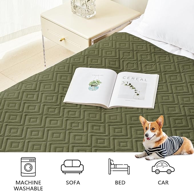 hyha Waterproof Dog Blanket, Soft Pet Bed Blankets, Waterproof Sofa Couch Cover for Dogs Washable, Reversible Pet Couch Covers for Sofa Furniture (30x90 Inch, Green/Navy Blue)