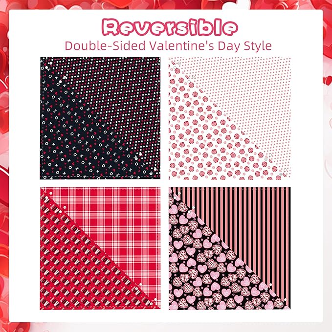 PAWCHIE Valentine's Day Dog Bandanas 4 Pack, Reversible Dog Party Triangle Scarf Bibs,Pet Holiday Costume with Adjustable Snaps,Multiple Love-Themed Patterns for Medium Dogs Puppy,Cats Pets, S