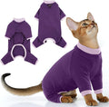 PUMYPOREITY Cat Recovery Suit, Stops Wound Licking After Surgery, Sticky Hair Shirt with Sticky Fabric, Cat Pajamas Prevents Over-Grooming, Purple, S