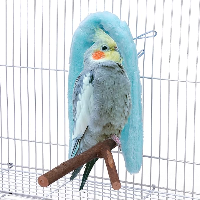 Comfort Corner Fleece Bird Blanket Parrot Cage Snuggle Hut Warm Bird Nest House Bed Hanging Hammock Toy for Parakeet Cockatiel Pigeon Small Animals Shelter Plush Bedding(Blue/M)