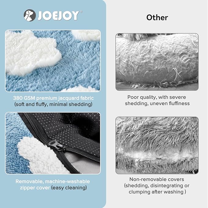 JOEJOY Donut Small Dog Bed, Round Cat Beds for Indoor Cats with Removable Washable Cover, Orthopedic Cute Puppy Kitten Pet Bed with Jacquard Shaggy Plush & Non Skid Bottom, Black