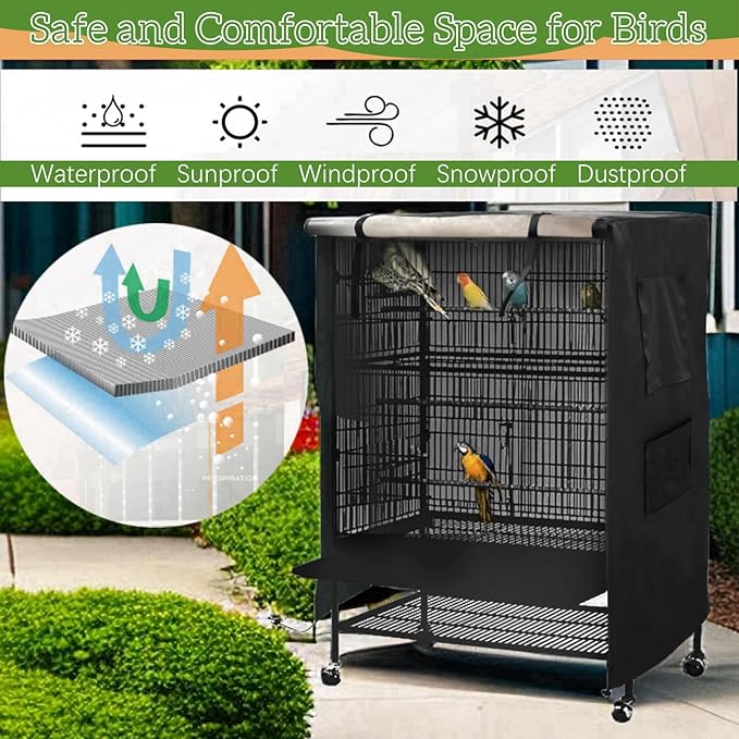 Universal Birdcage Cover Blackout & Breathable for Pets' Good Night, Bird Parrot Cage Cover Durable Washable for Parakeets Lovebirds Budgies Macaw Conure Square Cages, Large (26" L x 19" W x 40" H)