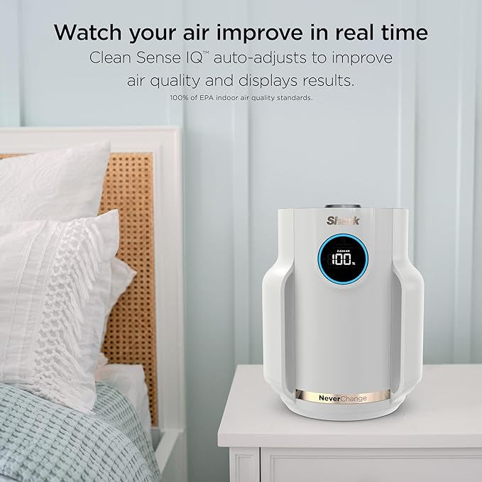 Shark Air Purifier for Home, NeverChange Compact Pro, for Bedroom, Nursery, Home Office, Dorm, HEPA-Exceeding Filter, Captures Pollutants, Pet Dander, Dust, Odor, Smoke, and More, HP072PK, Quartz