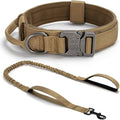 Tactical Dog Collar Set, Adjustable Military Training Nylon Dog Collar with Control Handle and Heavy Quick-Release Metal Buckle for Small Medium Large Dogs, Brown Set XL