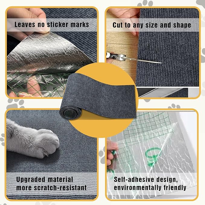 Cat Scratch Mat, 3PCS 39.4"x11.9" DIY Trimmable Self-Adhesive Cats Scratching Mat, Couch Protector from Cats Claw, Cat Scratch Furniture Protector Or Couch Protector (Dark Gray)