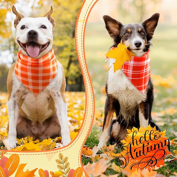 Abbylike 50 Pcs Orange Plaid Dog Bandanas Bulk Check Pattern Bandanas for Dogs Triangle Kerchief Bib Scarf Set for Pet Party Costume Photo Props Accessories Pet Shops, 25 Styles(31.5 x 21.7 x 21.7)
