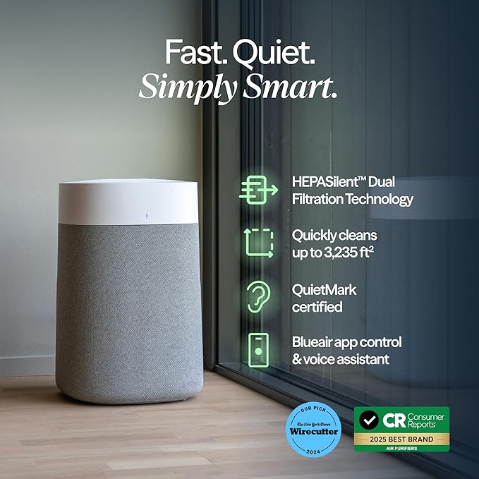 BLUEAIR Air Purifiers for Large Rooms, Cleans 3,048 Sqft In One Hour, HEPASilent Smart Air Cleaner For Home, Pets, Allergies, Virus, Dust, Mold, Smoke - Blue Pure 211i Max