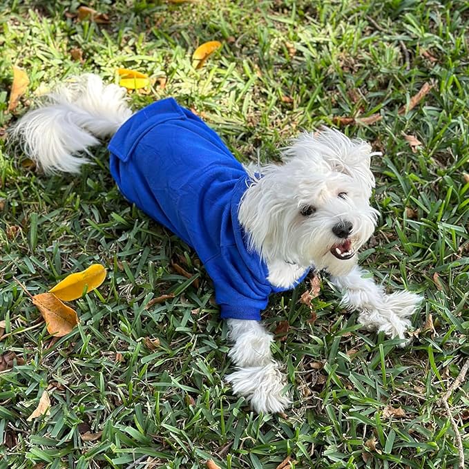 Jecikelon Winter Dog Hoodie Sweatshirts with Pockets Warm Dog Clothes for Small Dogs Chihuahua Coat Clothing Puppy Cat Custume (Dark Blue, Medium)