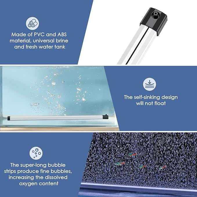 hygger Aquarium Bubble Strip, Nano Air Bubble Curtain Wall Aquarium, Quiet High Dissolved Oxygen Diffuser Fish Tank Bubbler Decorations Self-Sinking for Freshwater Saltwater (16.9 Inch)