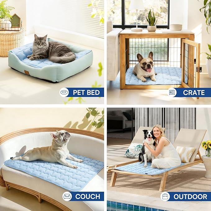 Luciphia Premium Dog Cooling Mat Non-Slip Q-MAX>0.5 Self-Cooling Pad for Small Pet Cat Indoor Portable Kennel Puppy Bed for Summer Crate Pad for Dog Washable Light Blue 20x30 inches