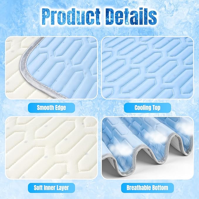 Self Cooling Dog Mat for Large Dogs - Ice Silk Pet Cooling Pad 35"x55" (90x140cm), Machine Washable, Non-Slip for Crate/Car/Floor, Summer Relief Indoor & Outdoor Use (Blue)
