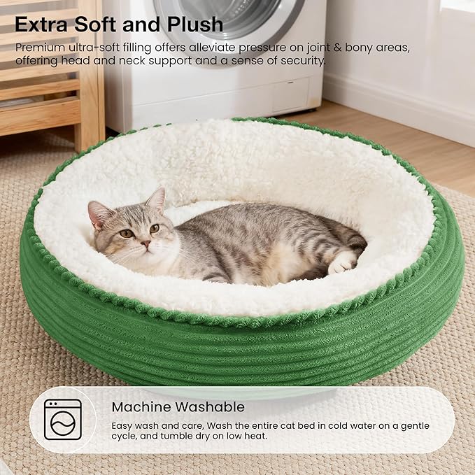 Love's cabin Round Donut Cat and Dog Cushion Bed, 20in Pet Bed for Cats or Small Dogs, Anti-Slip & Water-Resistant Bottom, Super Soft Durable Fabric Pet beds, Washable Luxury Bed Green Stripe