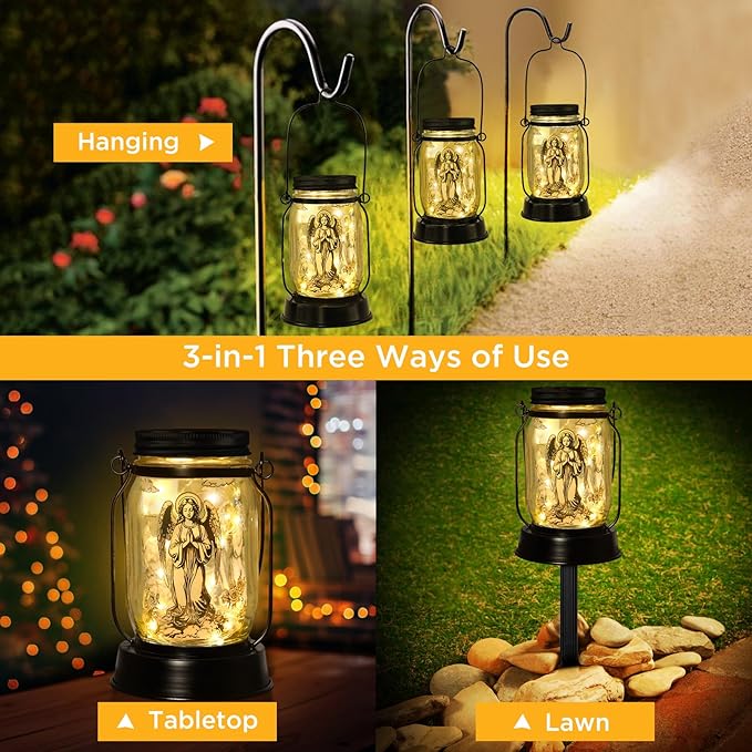 kyoryuger Guardian Angel Gifts for Women/Men Angel Praying Solar Lantern Mom Birthday, Mothers Day, Sympathy Solar Lantern Garden Decoration Outside for Yard, Patio,Backyard,Porch, Torches