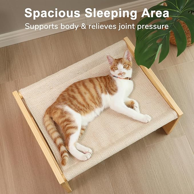FUKUMARU Dog Bed, Large Breathable Elevated Cat Hammock, Wooden Cat Beds for Outdoor and Indoor, 21 Inch Raised Pet Beds Suitable for Cats, Puppy, Bunny and Small Animal