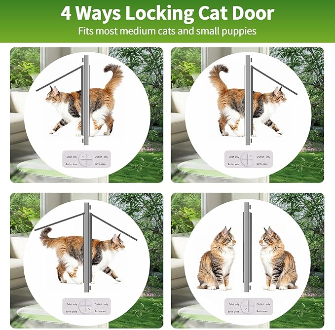 Aluminum Frame Window Cat Door with Magnetic Auto Closure, Horizontal Adjustable Width Quick-Fit Pet Door for Window Insert, Suitable for Most Medium Cats & Small Dogs