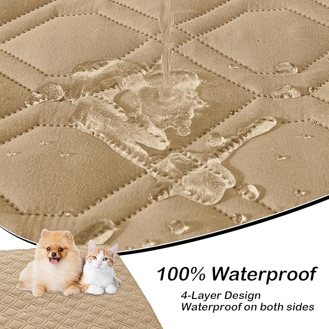 hyha Waterproof Dog Bed Blanket, Soft Pet Blankets, Waterproof Couch Cover for Dogs, Reversible Sofa Covers Washable for Furniture (82x82 Inch, Camel/Beige)