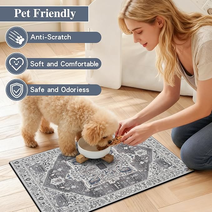 famibay Dog Food Mat, Absorbent Cat Dog Mats for Food and Water, No Stains Quick Dry Pet Cat Bowl Mats with Non Slip Backing, Boho Pet Feeding Mat for Floor Waterproof 16"x24"