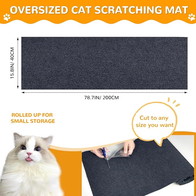 Carpet 78.7"x15.8" Trimmable Cat Scratching Mat for Furniture Protector,Versatile Self-Adhesive Anti Cat Scratch Pad for Couch Protection&Cat Scratcher Tree/Post/Wall/Board/Twine Replacement