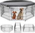 PETIME Foldable Metal Dog Exercise Pen/Pet Puppy Playpen Kennels Yard Fence Indoor/Outdoor 8 Panel 24" W x 30" H with Top Cover (with top Cover, 8 Panels 30" H)