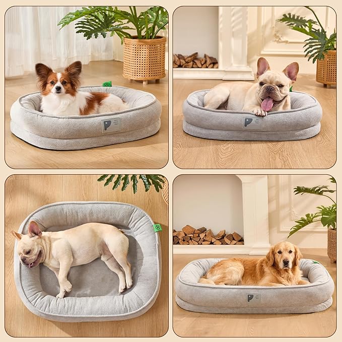 Orthopedic Dog Bed for Large Dog,Washable with Removable Cover&Non-Slip Bottom Couch Bed with Four-Sided Cushions Grey L