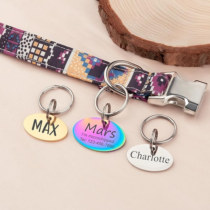 Anavia Personalized Pet ID Tags, Stainless Steel Glossy Laser Engraved Dog Cat Collar Name Tags, Multiple Colors Shapes Sizes (Oval, Small)