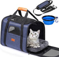 Morpilot Cat Carrier - Soft Sided Cat Carrier Large for Big Medium Cats and Puppy up to 18lbs, Pet Carrier with Safety Zippers, Foldable Bowl, Airline Approved Large Dog Carrier - Dark Blue